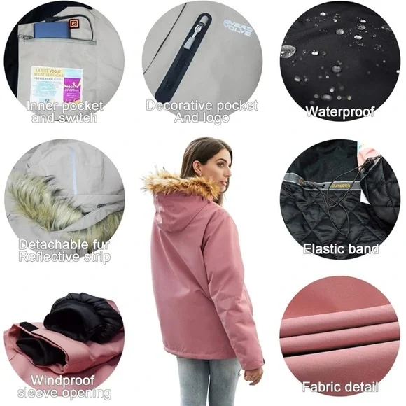 Pink Heated Jacket with Fur Hood - Picture 5 of 13